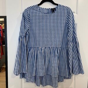 Who What Wear Blue Gingham Long Sleeve Ruffle Top NWT